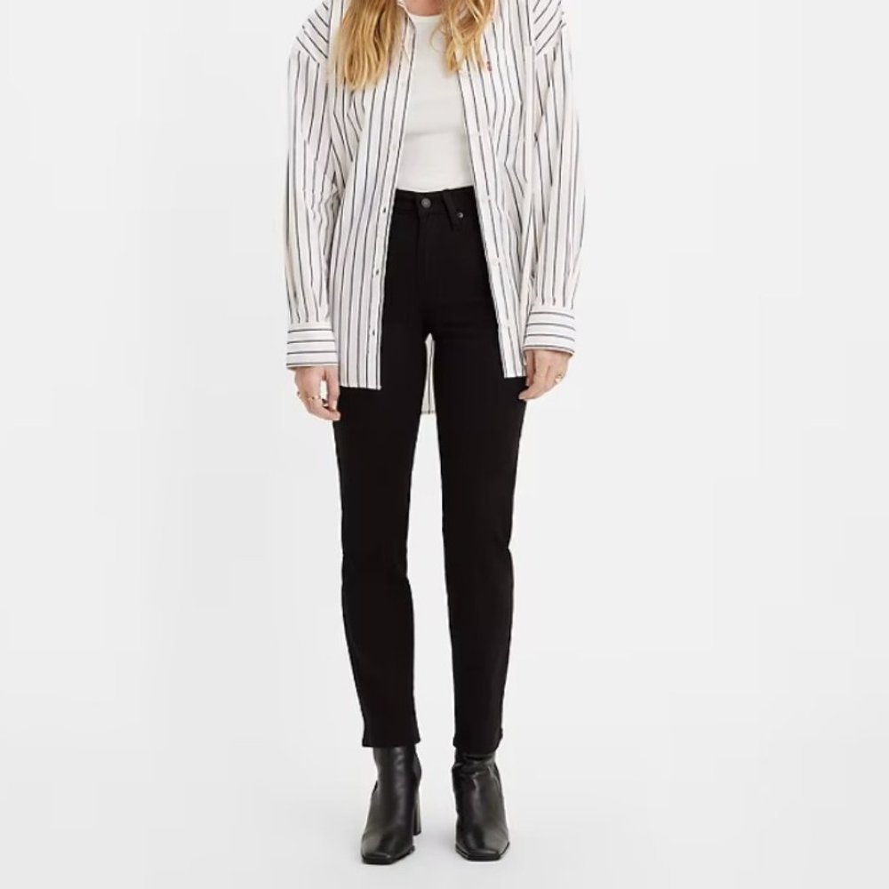 Black hi-rise straight-leg jeans EUC